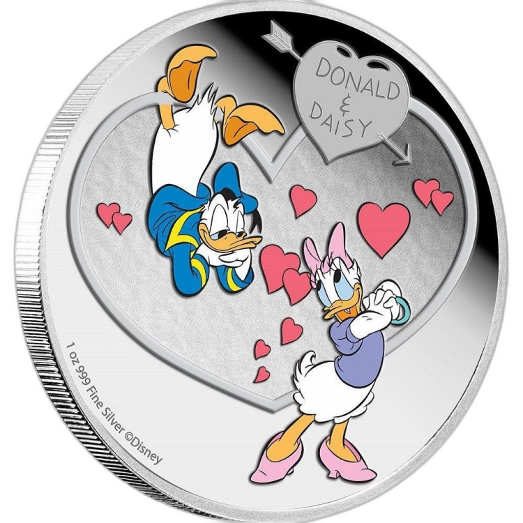 1 Troy ounce silver coin Disney Love Crazy - Donald &amp; Daisy 2016 front