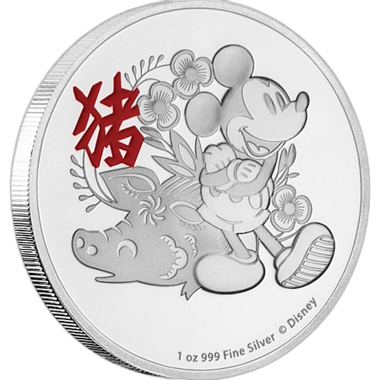 1 Troy ounce zilveren munt Disney Lunar Year of the Pig 2019 front