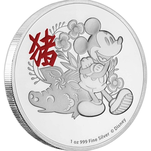 1 Troy ounce zilveren munt Disney Lunar Year of the Pig 2019 voorkant