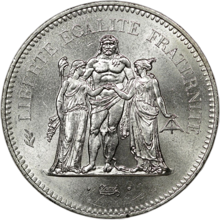 Zilveren munt 50 Franse Franc voorkant
