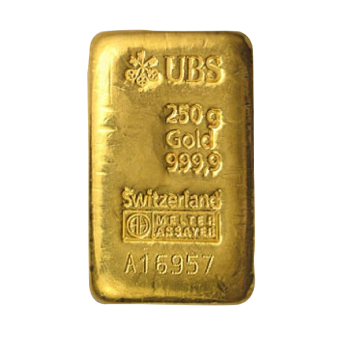 250 gram goudbaar UBS voorkant
