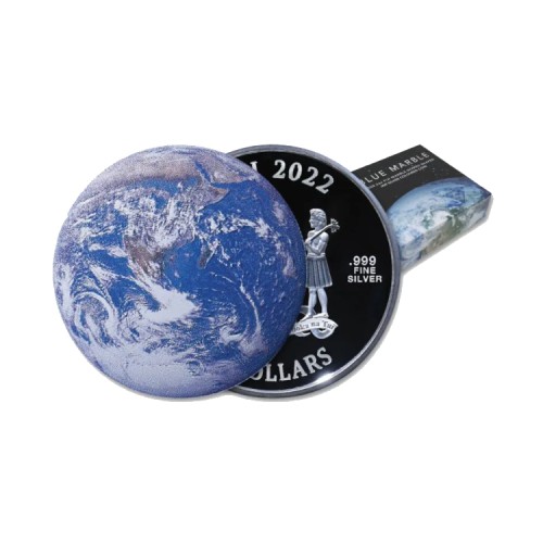 1 troy ounce silver coin blue marble dome shaped 2022 Proof front
