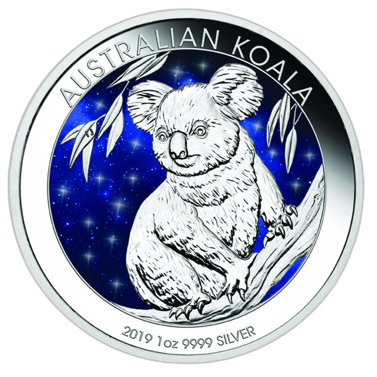 1 Troy ounce zilveren munt Glowing Galaxy Koala 2019 front