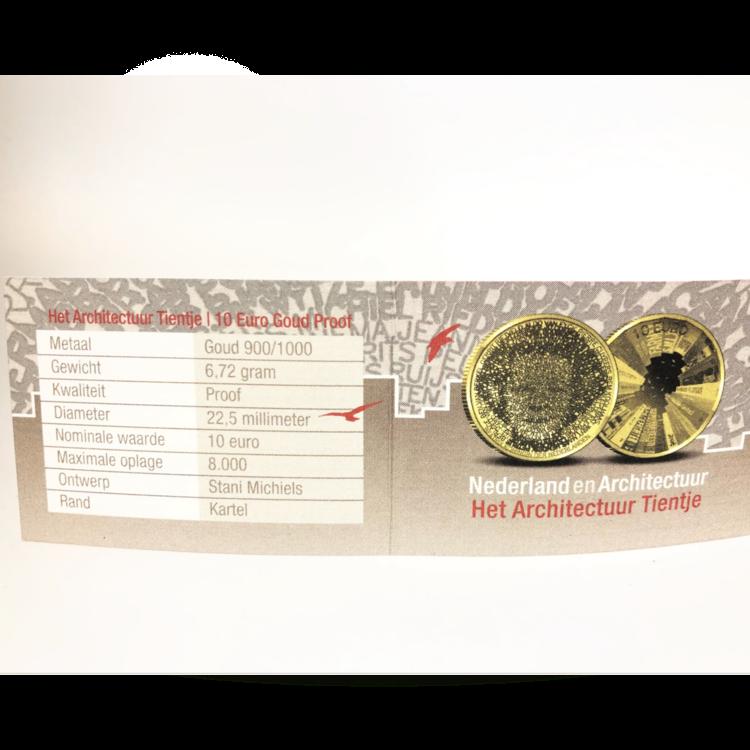 "Het Architectuur tientje" 10 Euro Goud Proof perspectief 1