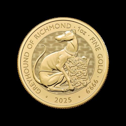1 troy ounce gold Tudor Beasts Greyhound of Richmond front
