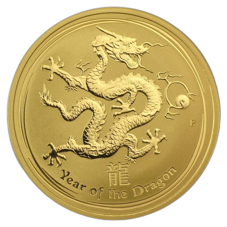 1 Troy ounce gouden munt Lunar 2012 voorkant