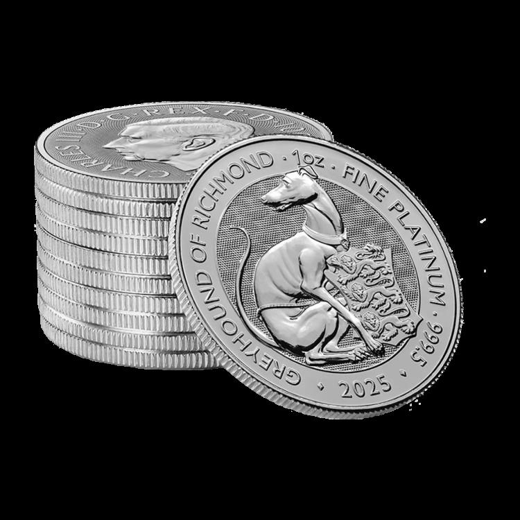 1 troy ounce platinum Tudor Beasts Greyhound of Richmond 2025 angle 1