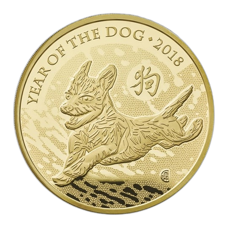 1 Troy ounce gouden munt UK Lunar 2018 voorkant