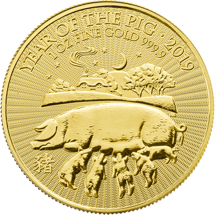1 Troy ounce gouden munt UK Lunar 2019 voorkant