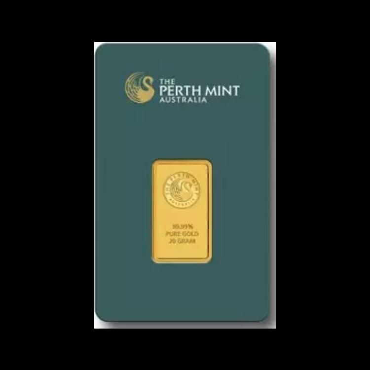 Gold bar 20 grams Perth Mint back
