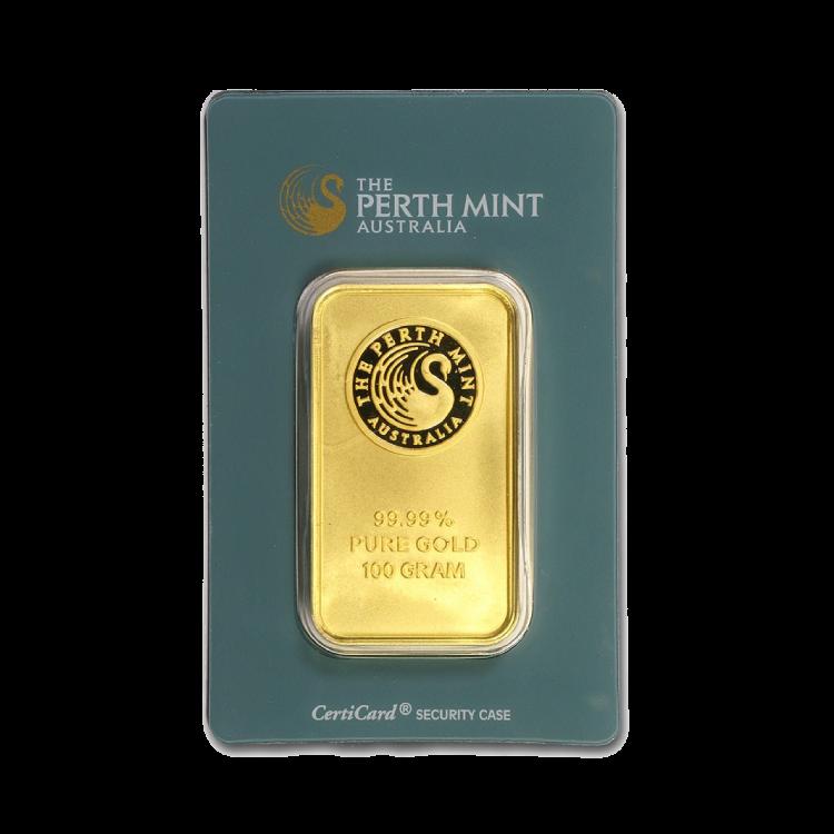 100 gram goudbaar The Perth Mint Australia voorkant