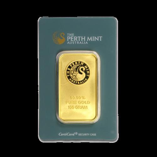 100 gram goudbaar The Perth Mint Australia voorkant