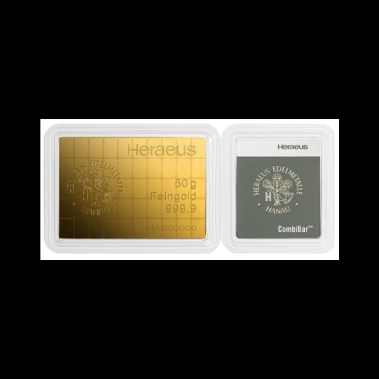 50x 1 gram gouden Heraeus Combibar voorkant