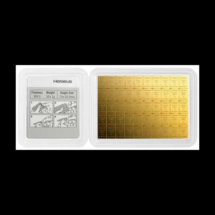50x 1 gram gouden Heraeus Combibar achterkant