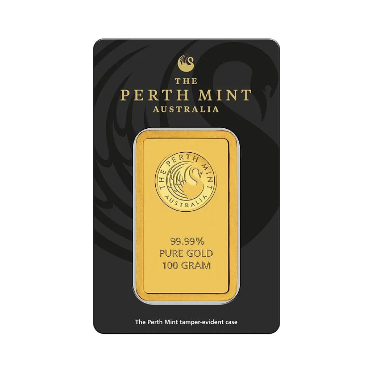 100 gram goudbaar The Perth Mint Australia achterkant