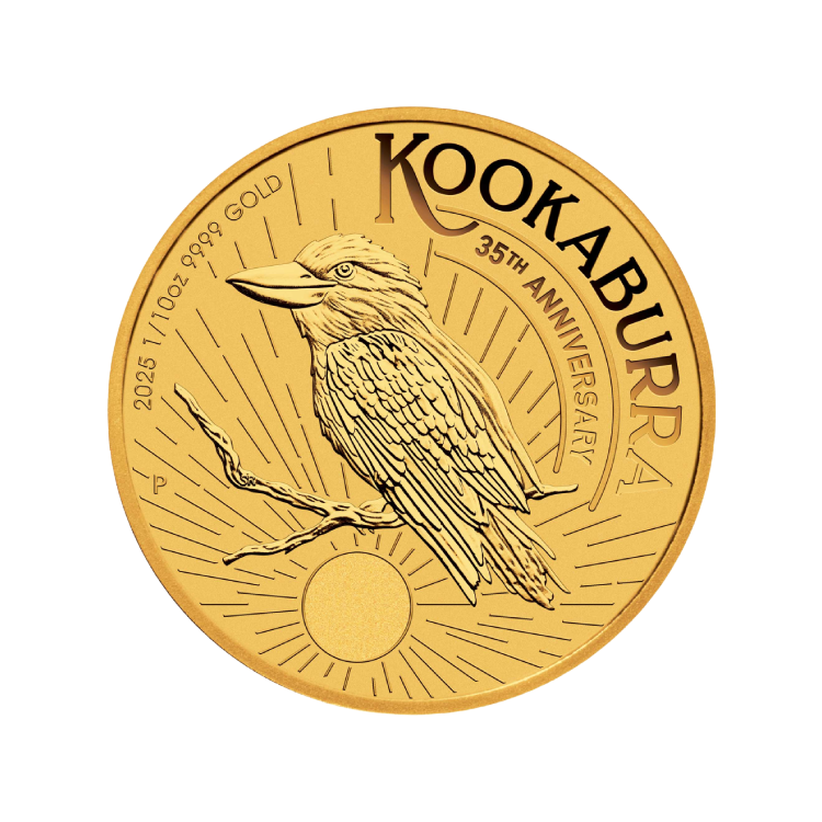 1/10 troy ounce gouden Kookaburra munt 2025 | 35th Anniversary voorkant