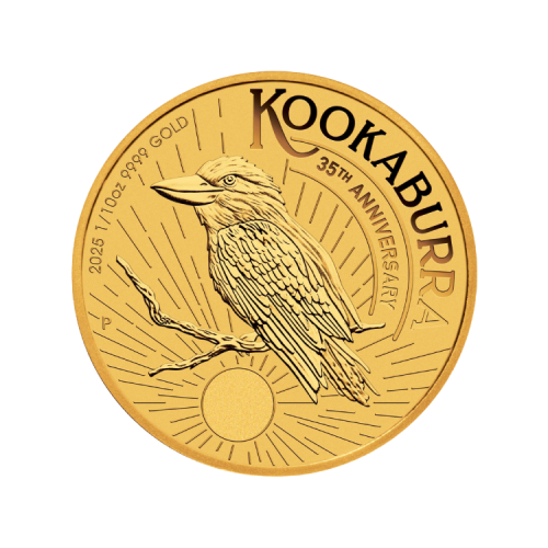 1/10 troy ounce gouden Kookaburra munt 2025 | 35th Anniversary voorkant