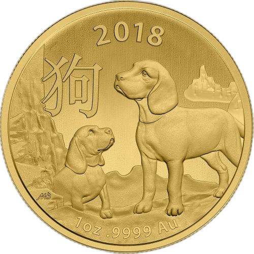 1 Troy ounce gouden munt China Lunar 2018 voorkant
