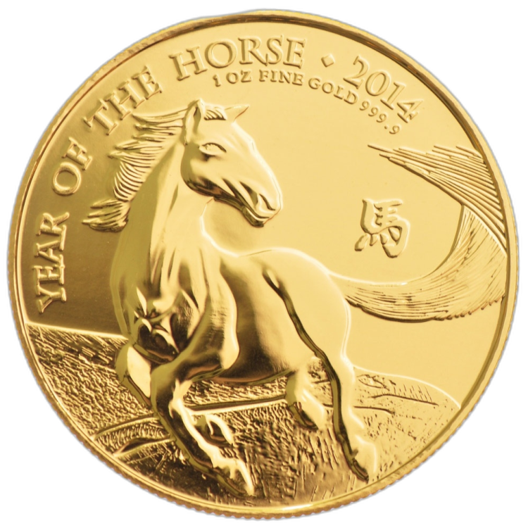 1 Troy ounce gouden munt UK Lunar 2014 voorkant