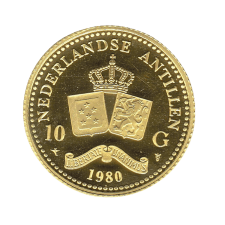 Gouden munt 10 Gulden Nederlandse Antillen (1980) voorkant