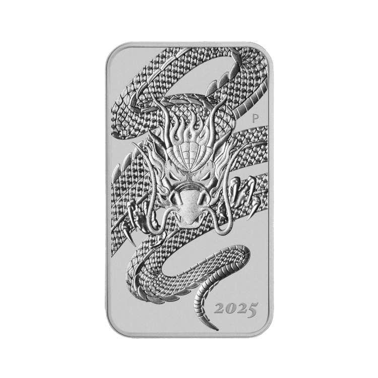 极品霸王龍手串 1 troy ounce zilveren Rectangular Dragon coinbar 2025