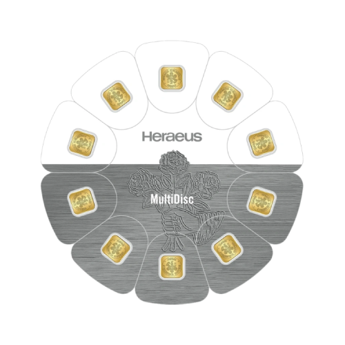 10x 1 gram goudbaren Heraeus MultiDisk voorkant