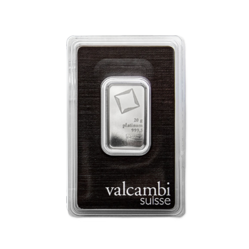 20 gram platina baar Valcambi voorkant