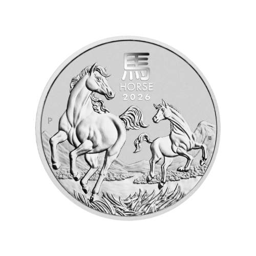 2 troy ounce zilveren Lunar III - Year of the Horse 2026 voorkant