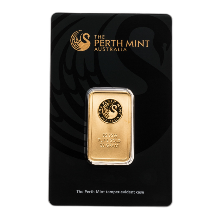 Gold bar 20 grams Perth Mint front