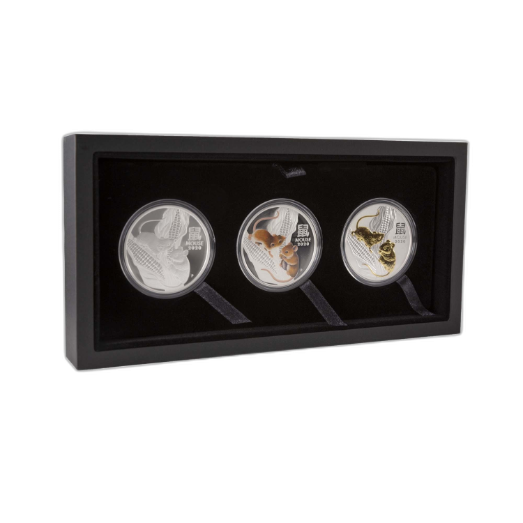 3x 1 Troy ounce zilveren munten Lunar 2020 voorkant