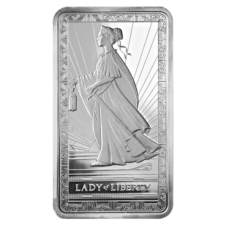 10 troy ounce zilverbaar PAMP Suisse Lady Of Liberty voorkant