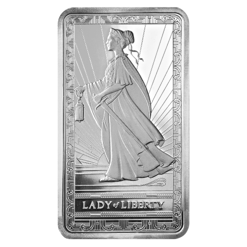 10 troy ounce zilverbaar PAMP Suisse Lady Of Liberty voorkant