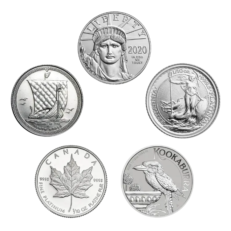 1/10 troy ounce platina munt diverse producenten voorkant