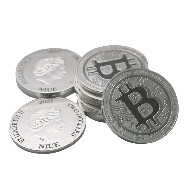 Zilveren Bitcoin munt 2021