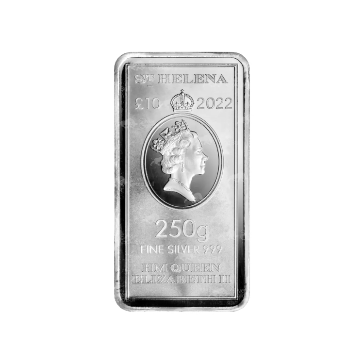250 gram silver coinbar St. Helena back