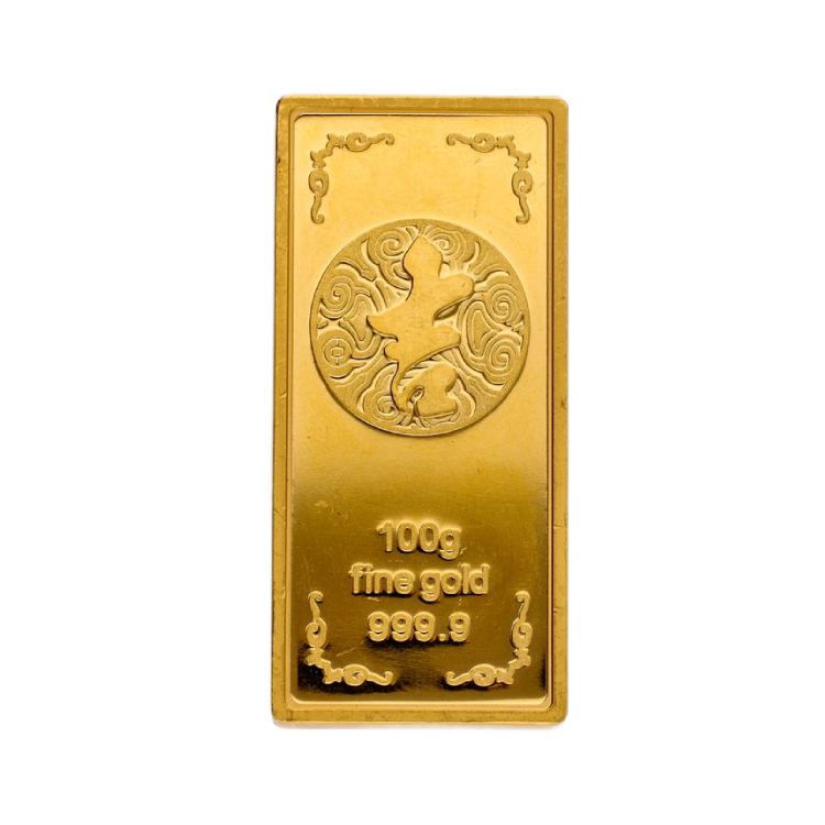100 gram goldbar People's Bank of China front