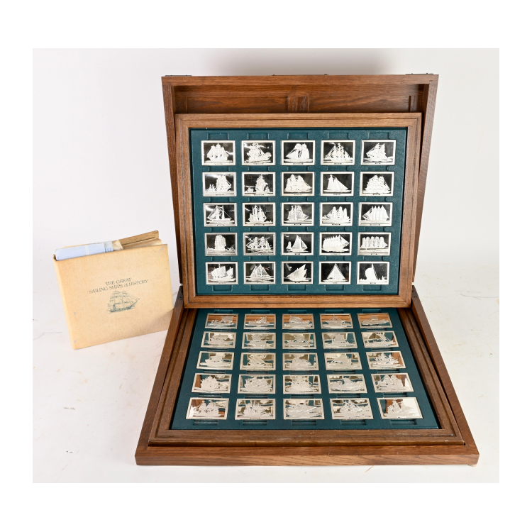Franklin Mint set zilveren baren collectie van de mooiste zeilschepen voorkant