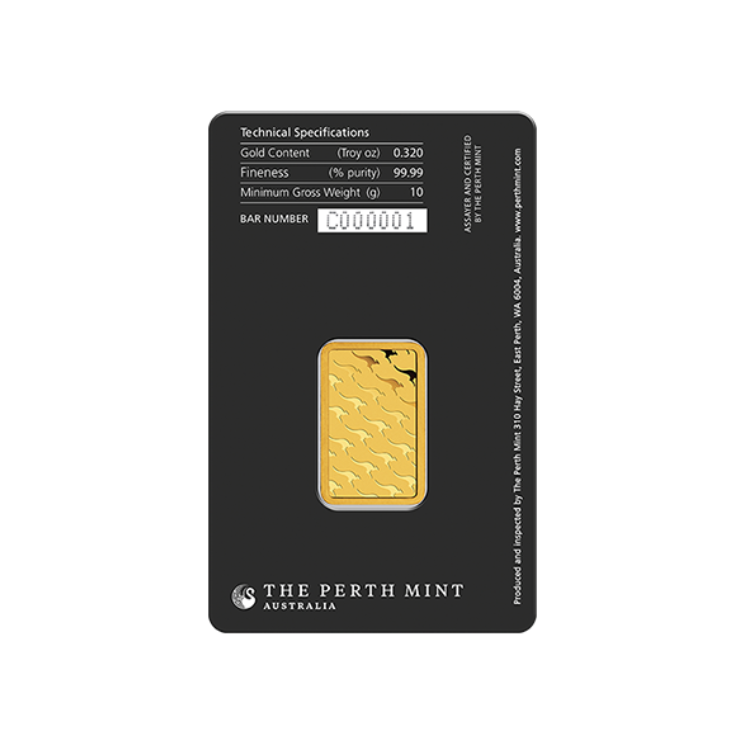 10 grams 99,99 Perth Mint gold bar - rear