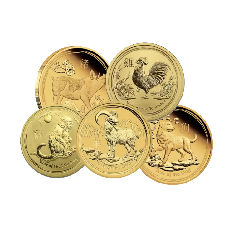 1 troy ounce gouden Lunar munt diverse jaargangen achterkant