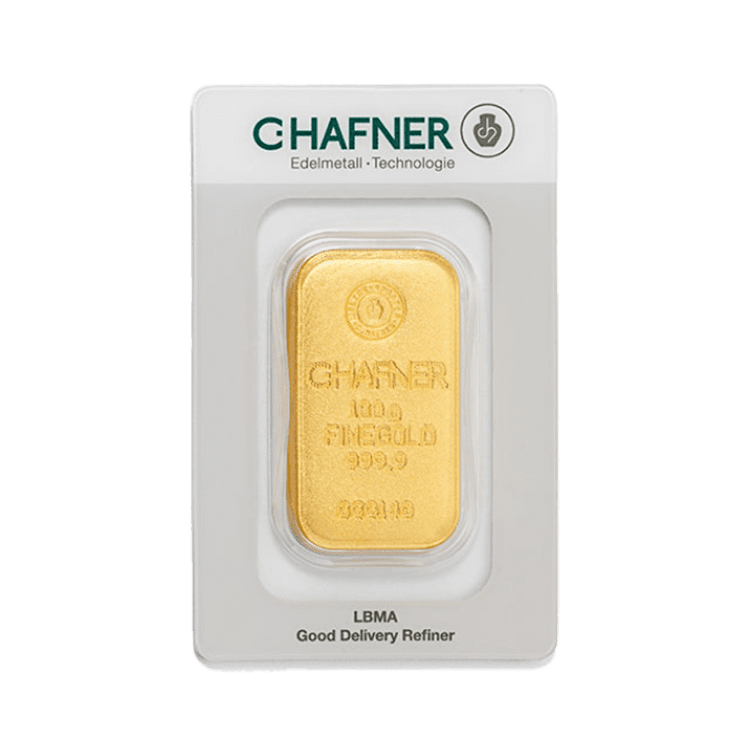 C. Hafner gold bar 100 gram with certificate