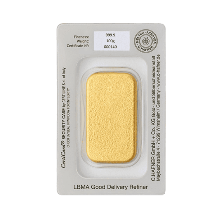 100 gram C. Hafner gold bar with certificate of authenticity