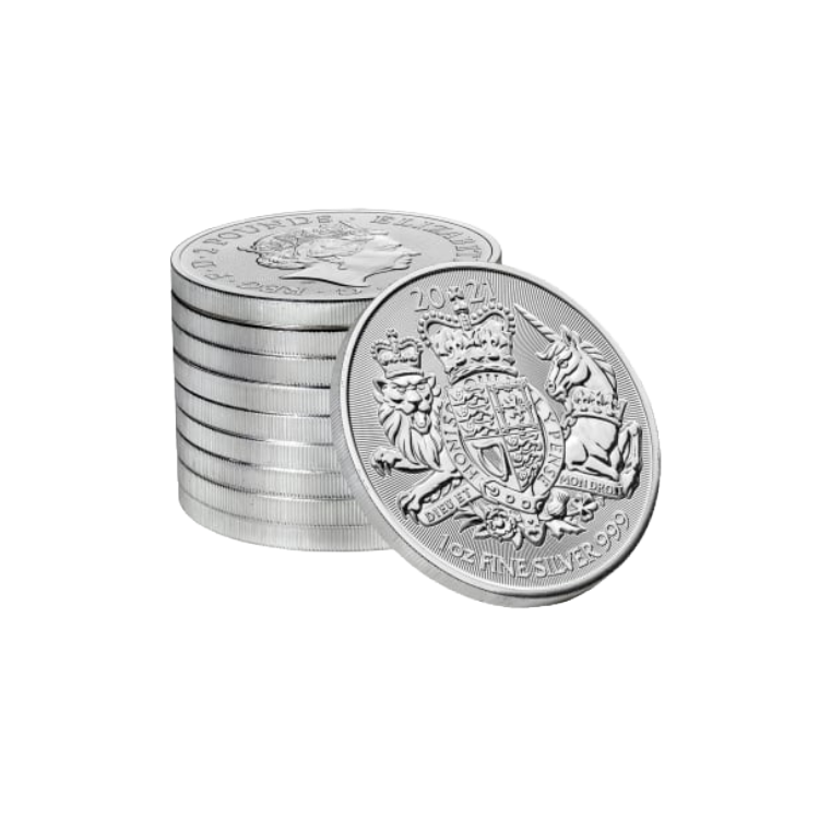 1 Troy ounce silver coin Royal Arms 2021 stack
