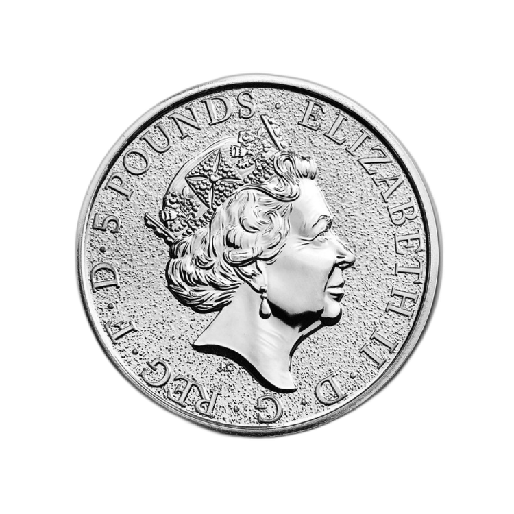 2 troy ounce silver Queens Beast - rear