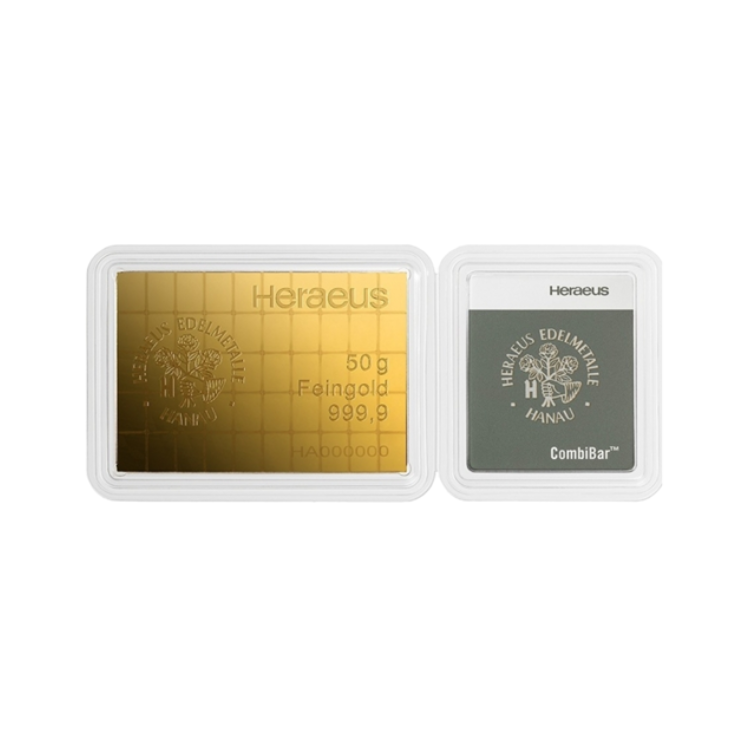 50x 1 gram gouden Heraeus Combibar