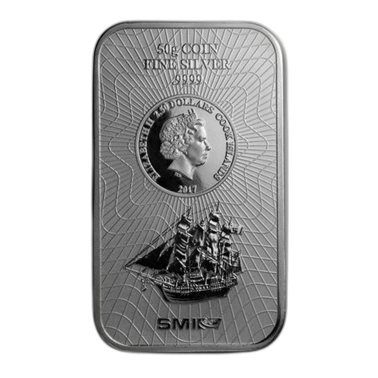 50 gram silver Cook Island coinbar front