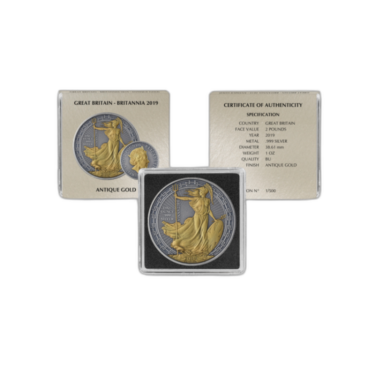 Zilveren munten set Antique + Gold Finish voorkant