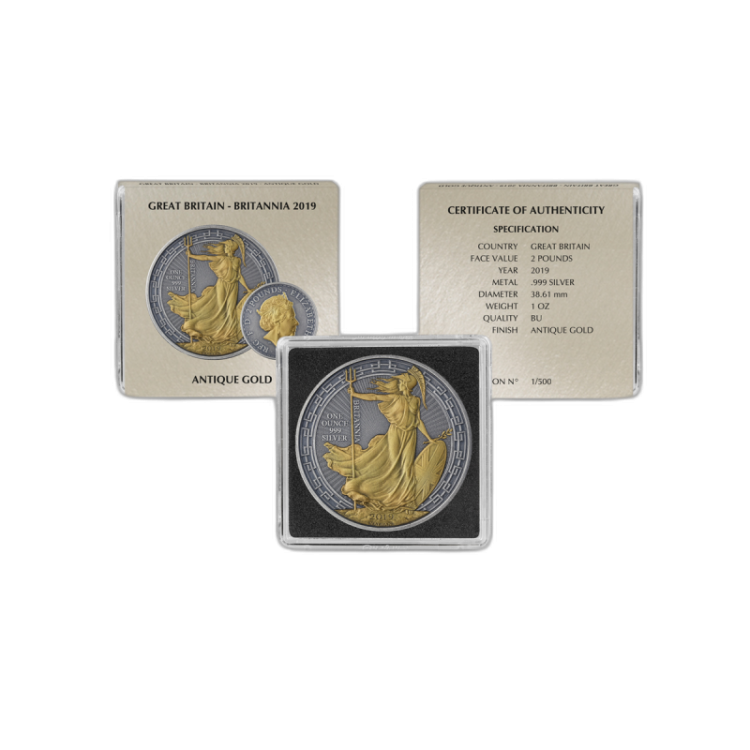 Zilveren munten set Antique + Gold Finish voorkant