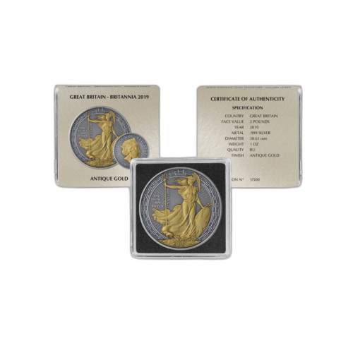 Zilveren munten set Antique + Gold Finish voorkant