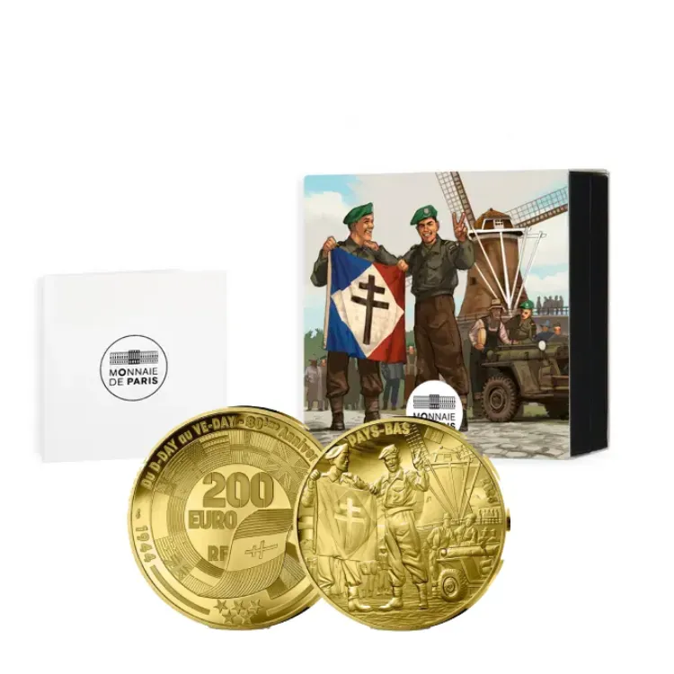 1 troy ounce gouden V-E DAY 80th anniversary munt | Proof perspectief 1