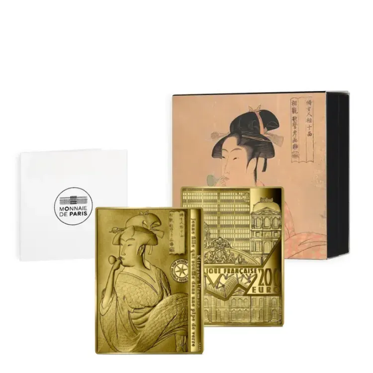 1 troy ounce gouden Kitagawa Utamaro munt | Proof perspectief 2